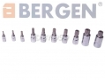BERGEN 10 Pc 1/4\", 3/8\" and 1/2\" Inch Triple Square XZN Bit Sockets M4 to M18 BER1195 *Out of Stock*