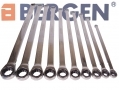BERGEN 10pc Extra Long Double Ring Single Gear Ratchet Spanner Wrench Set With Adapters 8 - 19mm BER1898 *Out of Stock*