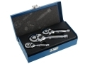 Professional 3 Piece 72 Teeth Stubby Ratchet Set 1/4, 3/8, 1/2 Drive In Pressed Metal Case SS015 *Out of Stock*