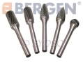 BERGEN Professional 5 Pc 6mm Tungsten Carbide Double Diamond Rotary Burr Set BER0354 *OUT OF STOCK*