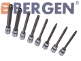 BERGEN Professional 8 Piece 3/8\" Star Torx bit Socket Set 110mm length T25 - T60mm BER1173 *Out of Stock*