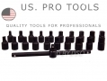 US Pro 21 Piece 3/8\" DR Master Engine Oil Gearbox Drain Plug Key Set US3007 *Out of Stock*